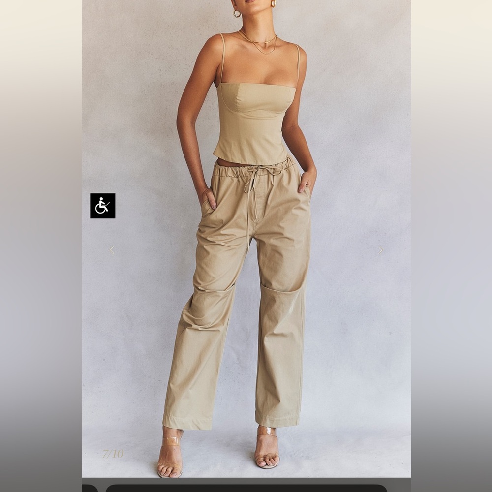 House of CB audette corset & Luna cargo pants set, camel color